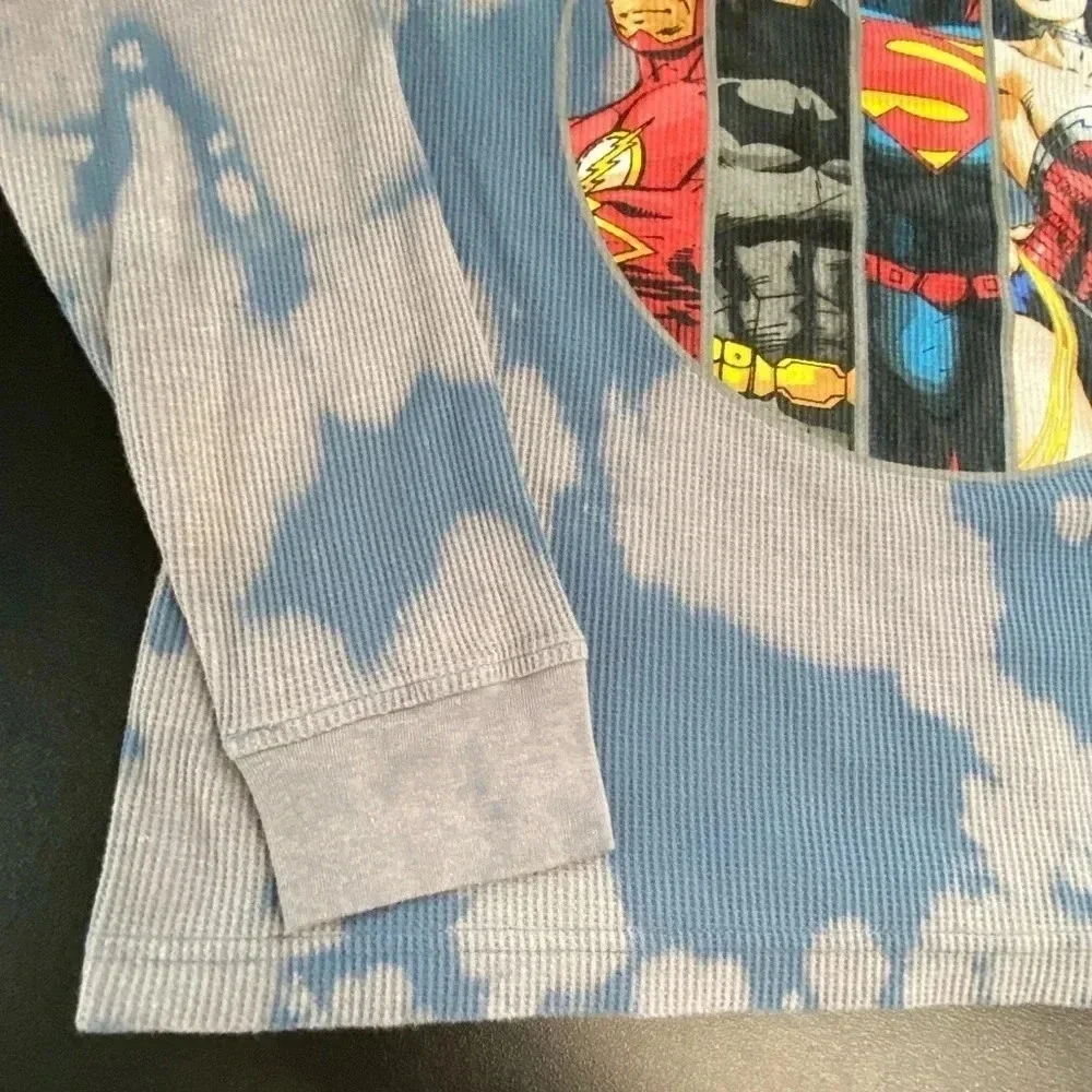 Justice League Adult Large Waffle Knit Thermal Shirt Streetwear Superhero Grunge